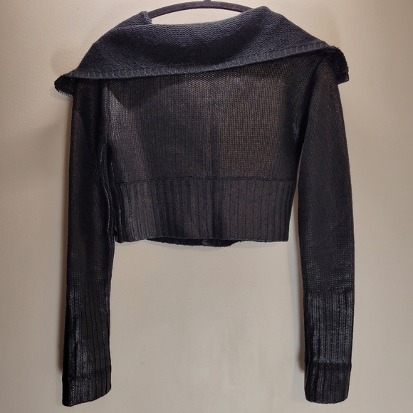 Firetrap Y2k Ultra Rare Zipped Cropped Sweater In Black Burn Shiny Effect - Xs - Picture 2 of 7